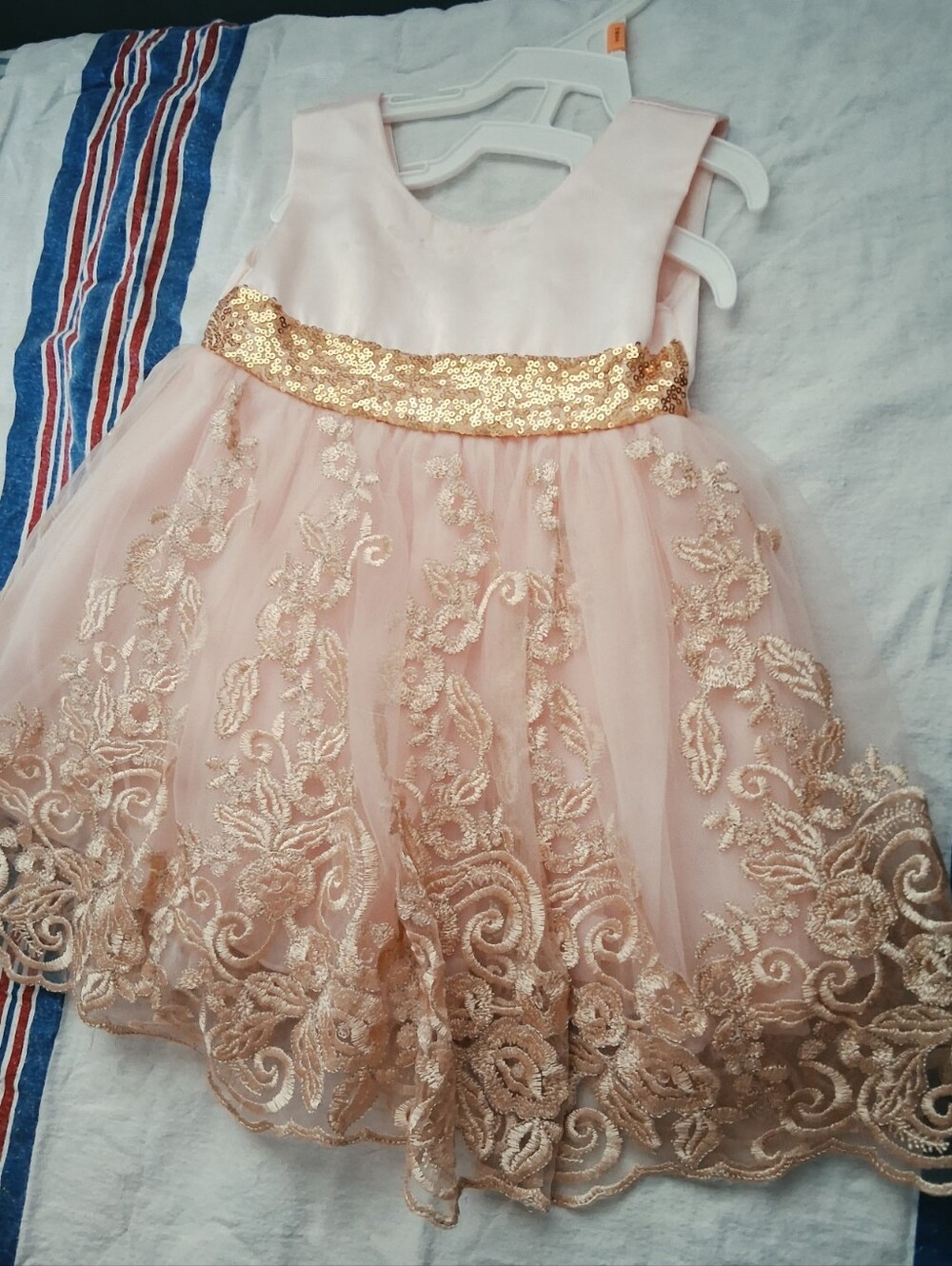 Pottery Barn Kids Blush Pink Dress with Gold Sequin Waistband